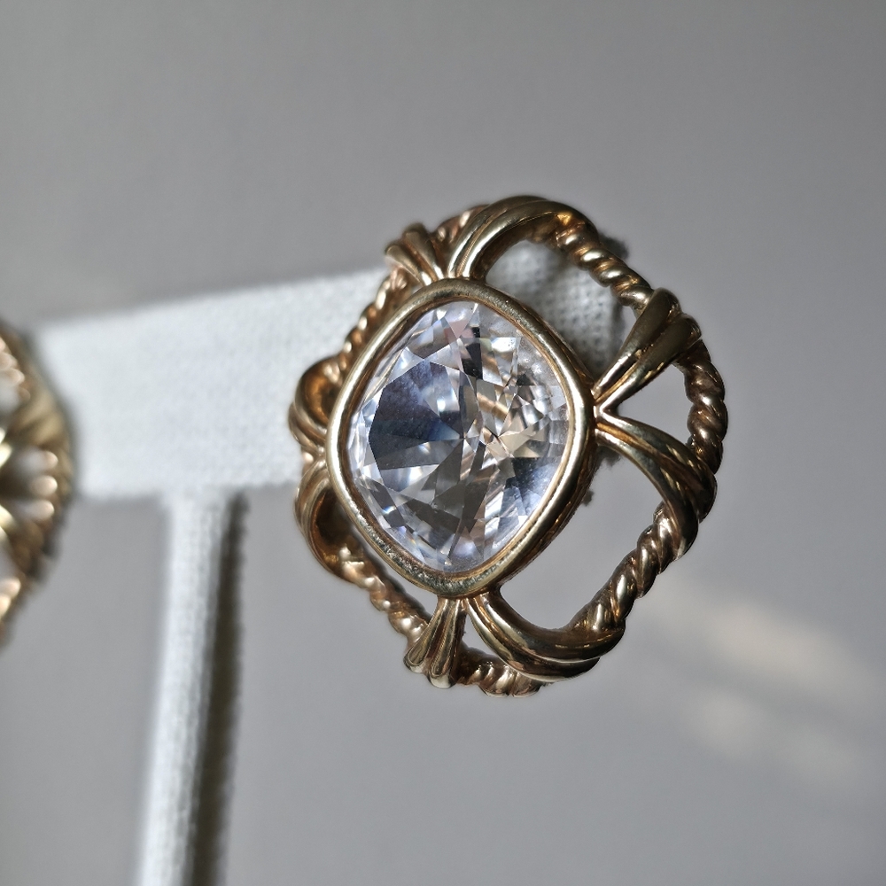 Swarovski Gold Tone Rope Crystal Center Post Back 1980s Earrings - Picture 7 of 11